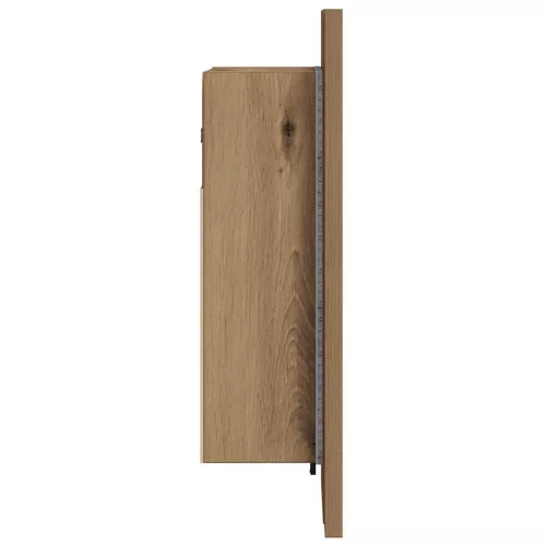 Kézműves tölgy szerelt fa tükrös szekrény LED-del 40x12x45 cm