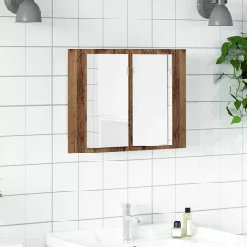   Antik fa színű szerelt fa tükörszekrény LED-del 60x12x45cm