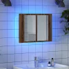 Antik fa színű szerelt fa tükörszekrény LED-del 60x12x45cm