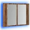 Antik fa színű szerelt fa tükörszekrény LED-del 60x12x45cm