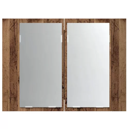 Antik fa színű szerelt fa tükörszekrény LED-del 60x12x45cm