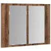 Antik fa színű szerelt fa tükörszekrény LED-del 60x12x45cm