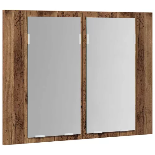 Antik fa színű szerelt fa tükörszekrény LED-del 60x12x45cm
