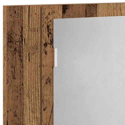 Antik fa színű szerelt fa tükörszekrény LED-del 60x12x45cm