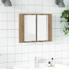 Kézműves tölgyszínű szerelt fa tükörszekrény LED-del 60x12x45cm
