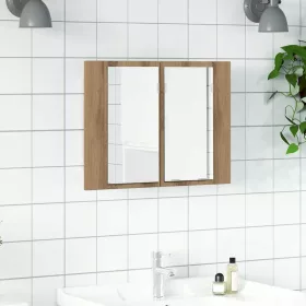   Kézműves tölgyszínű szerelt fa tükörszekrény LED-del 60x12x45cm