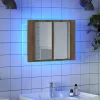 Kézműves tölgyszínű szerelt fa tükörszekrény LED-del 60x12x45cm