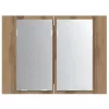 Kézműves tölgyszínű szerelt fa tükörszekrény LED-del 60x12x45cm
