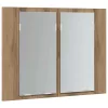 Kézműves tölgyszínű szerelt fa tükörszekrény LED-del 60x12x45cm