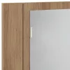 Kézműves tölgyszínű szerelt fa tükörszekrény LED-del 60x12x45cm