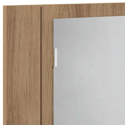 Kézműves tölgyszínű szerelt fa tükörszekrény LED-del 60x12x45cm