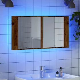   Antik fa színű szerelt fa tükrösszekrény LED-del 90x12x45 cm