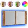 Antik fa színű szerelt fa tükrösszekrény LED-del 90x12x45 cm