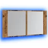 Antik fa színű szerelt fa tükrösszekrény LED-del 90x12x45 cm