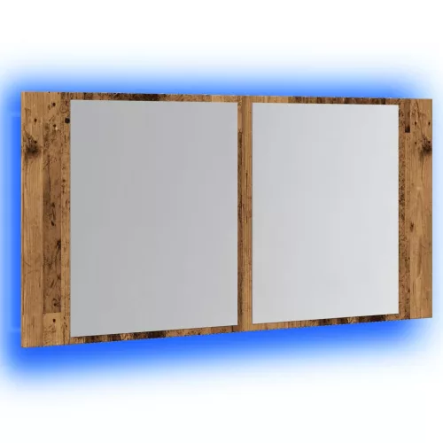Antik fa színű szerelt fa tükrösszekrény LED-del 90x12x45 cm