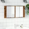 Antik fa színű szerelt fa tükrösszekrény LED-del 90x12x45 cm