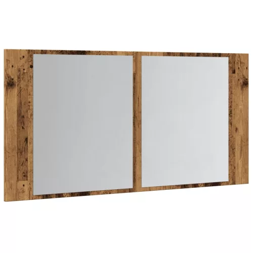 Antik fa színű szerelt fa tükrösszekrény LED-del 90x12x45 cm