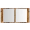 Antik fa színű szerelt fa tükrösszekrény LED-del 90x12x45 cm