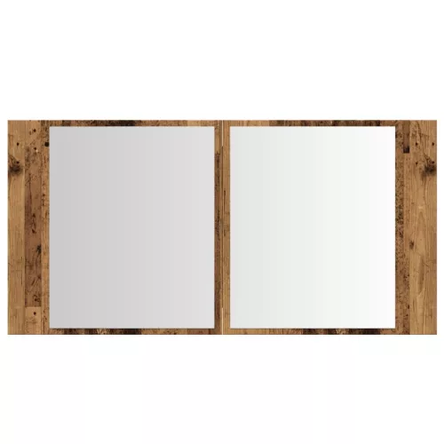 Antik fa színű szerelt fa tükrösszekrény LED-del 90x12x45 cm