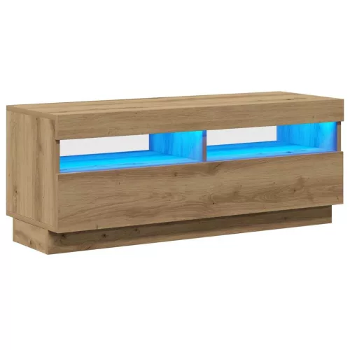 Kézműves tölgy szerelt fa TV-szekrény LED-ekkel 100x35x40 cm