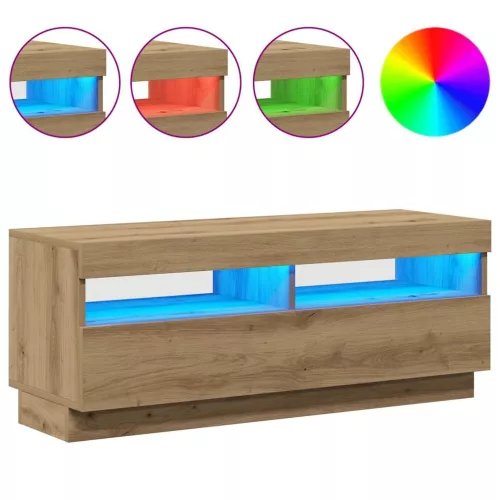 Kézműves tölgy szerelt fa TV-szekrény LED-ekkel 100x35x40 cm