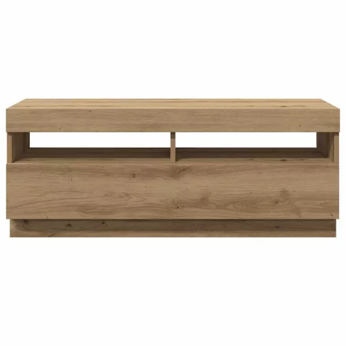 Kézműves tölgy szerelt fa TV-szekrény LED-ekkel 100x35x40 cm
