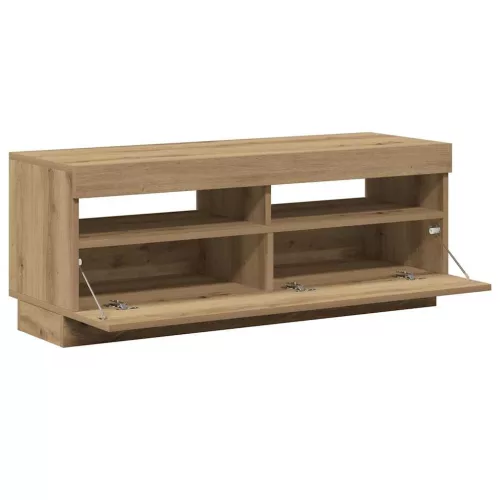Kézműves tölgy szerelt fa TV-szekrény LED-ekkel 100x35x40 cm