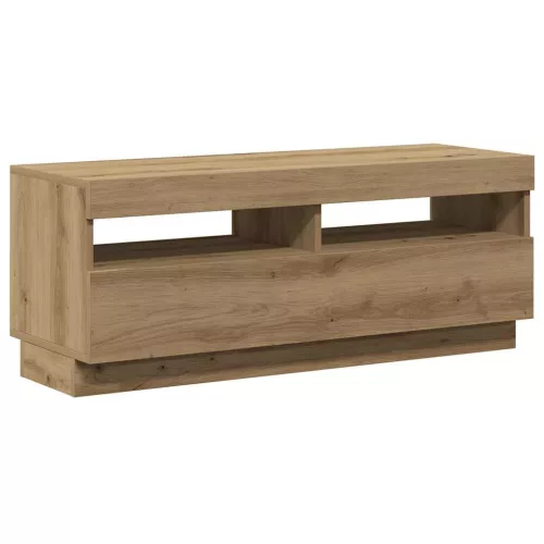 Kézműves tölgy szerelt fa TV-szekrény LED-ekkel 100x35x40 cm