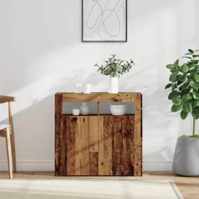   Antik fa színű szerelt fa tálalószekrény LED-ekkel 80x35x75 cm