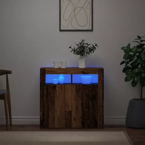 Antik fa színű szerelt fa tálalószekrény LED-ekkel 80x35x75 cm