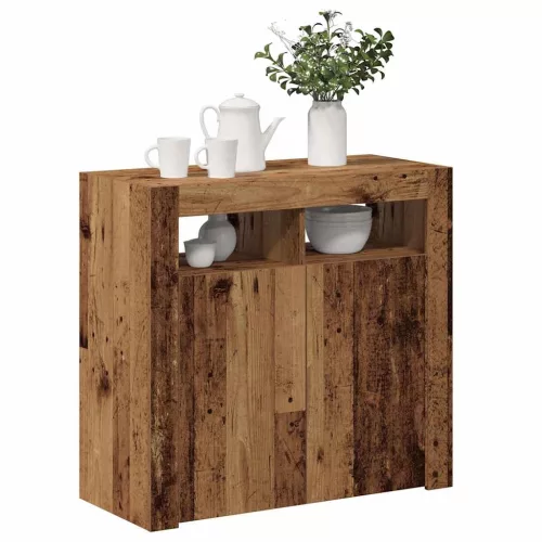 Antik fa színű szerelt fa tálalószekrény LED-ekkel 80x35x75 cm