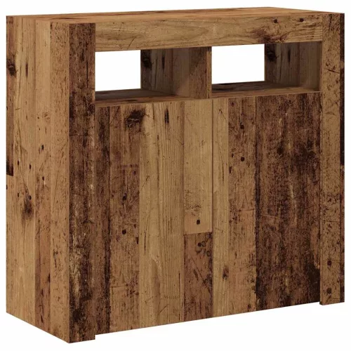 Antik fa színű szerelt fa tálalószekrény LED-ekkel 80x35x75 cm