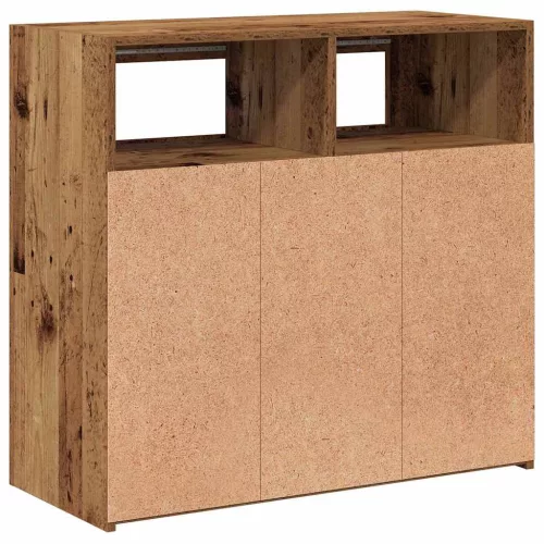 Antik fa színű szerelt fa tálalószekrény LED-ekkel 80x35x75 cm