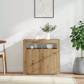   Kézműves tölgy szerelt fa tálalószekrény LED-ekkel 80x35x75 cm