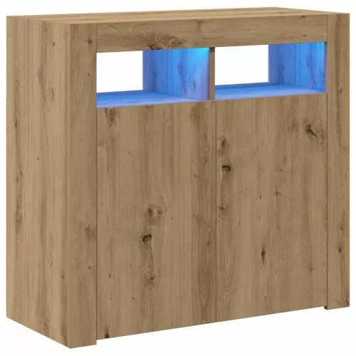 Kézműves tölgy szerelt fa tálalószekrény LED-ekkel 80x35x75 cm