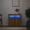 Kézműves tölgy szerelt fa tálalószekrény LED-ekkel 80x35x75 cm