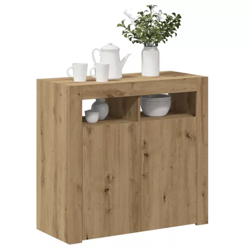 Kézműves tölgy szerelt fa tálalószekrény LED-ekkel 80x35x75 cm