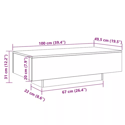 Antik fa színű szerelt fa dohányzóasztal 100x49,5x31 cm