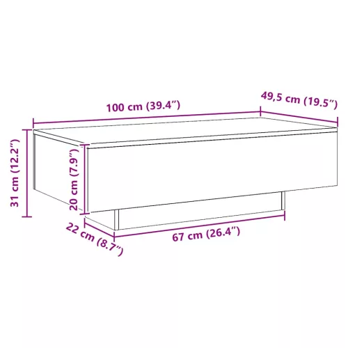 Kézműves tölgy színű szerelt fa dohányzóasztal 100x49,5x31 cm