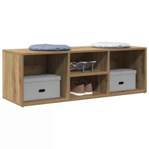 Kézműves tölgy színű szerelt fa cipőtároló pad 105 x 35 x 35 cm