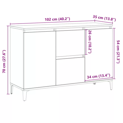 Antik fa színű szerelt fa tálalószekrény 102 x 35 x 70 cm