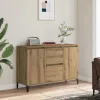 Kézműves tölgy színű szerelt fa tálalószekrény 102 x 35 x 70 cm