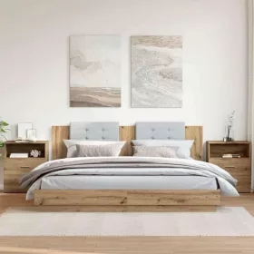   2 db kézműves tölgy színű szerelt fa éjjeliszekrény 50x32x60 cm