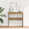 Kézműves tölgy színű szerelt fa dohányzóasztal 80 x 30 x 80 cm