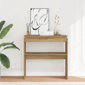   Kézműves tölgy színű szerelt fa dohányzóasztal 80 x 30 x 80 cm