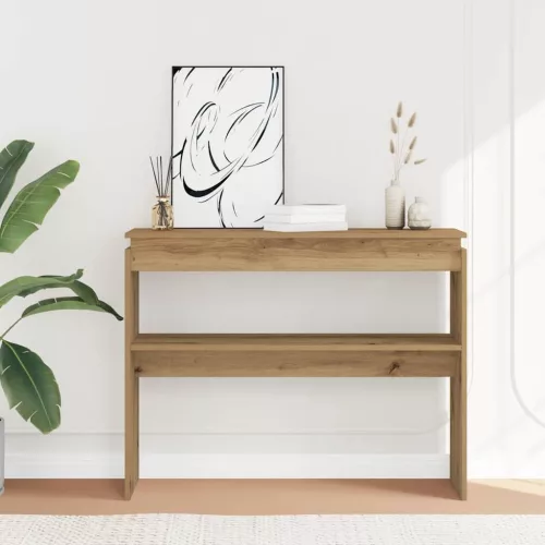 Kézműves tölgy színű szerelt fa dohányzóasztal 102x30x80 cm