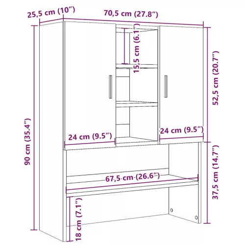 Antik fa színű mosógépszekrény 70,5 x 25,5 x 90 cm