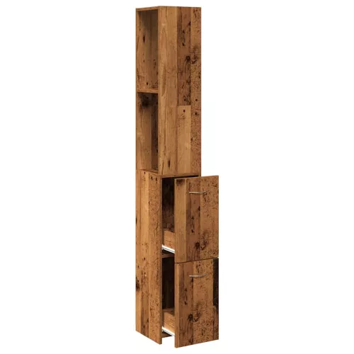 Antik fa színű szerelt fa fürdőszobaszekrény 25x25x170 cm