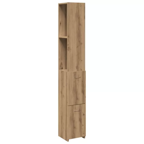 Kézműves tölgy színű szerelt fa fürdőszobaszekrény 25x25x170 cm