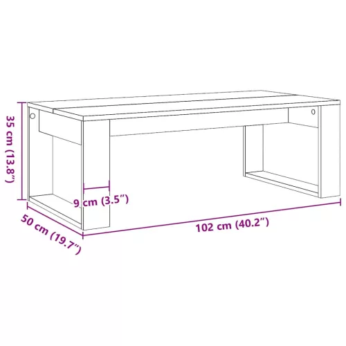 Kézműves tölgy színű szerelt fa dohányzóasztal 102 x 50 x 35 cm